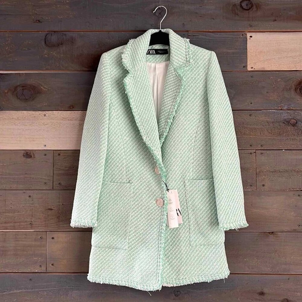NWT Zara Bloggers Favorite Structured Tweed Boucle Coat Jacket Blazer XS